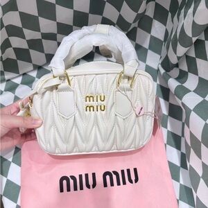 Miu Miu White Leather Vanity Case with Top Handle